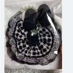Labubu dress bow and pearl necklace Black and White Lace Accessory